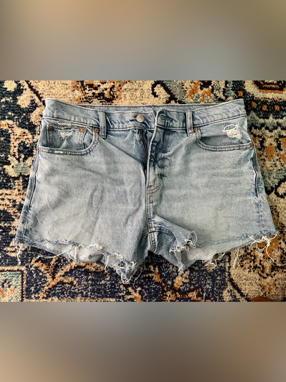 aerie Light Blue Distressed Denim Shorts